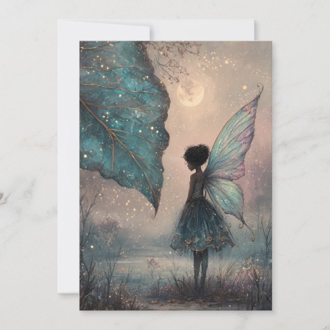 Enchanted Moonlit Leaf Fairy Watercolor Fantasy Einladung (Vorderseite)
