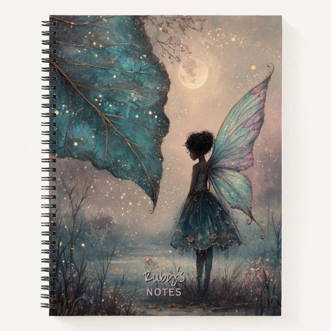 Enchanted Moonlit Leaf Fairy Watercolor Fantasy Notizbuch (Vorderseite)