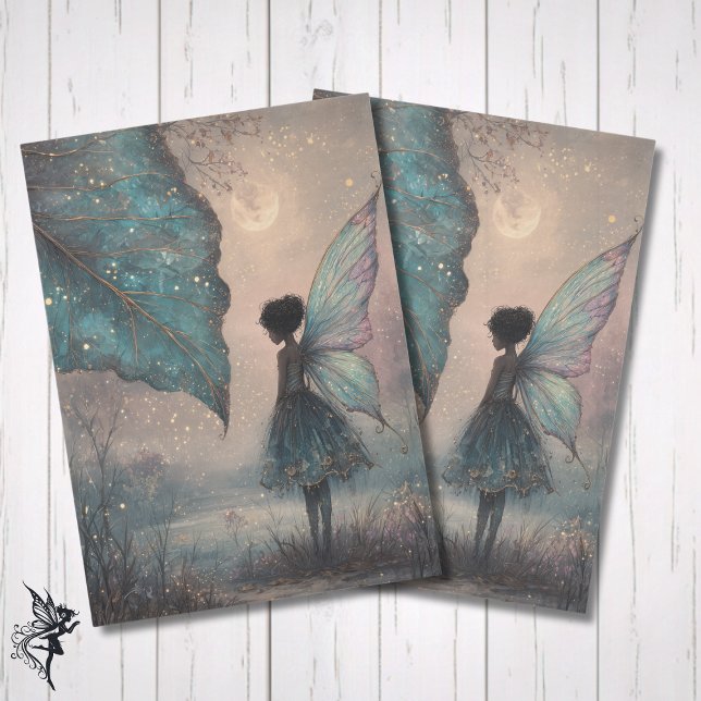 Enchanted Moonlit Leaf Fairy Watercolor Fantasy Seidenpapier (Von Creator hochgeladen)