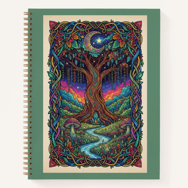 Enchanted Moonlit Tree of Life Zentangle Journal Notizbuch (Vorderseite)