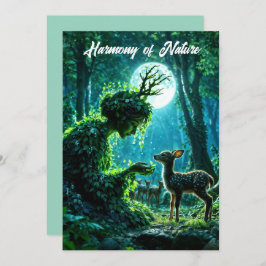 Enchanted nature guardian feeding a baby fawn einladung