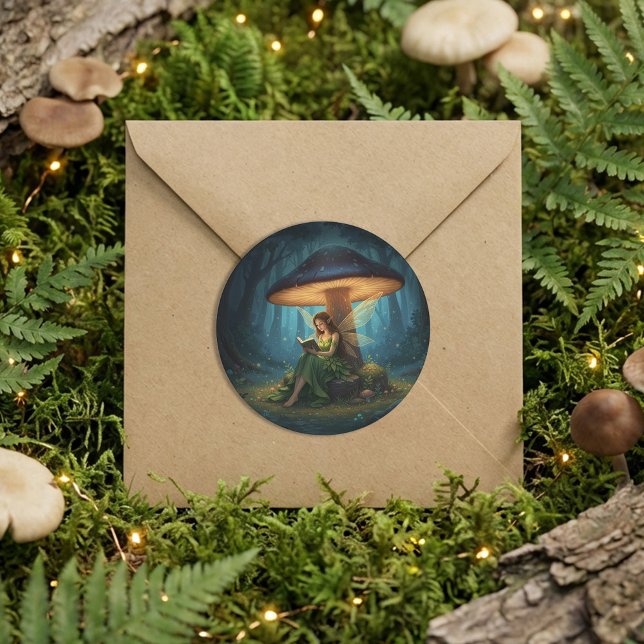 Enchanted Night Fairy Reading a Book Runder Aufkleber (Von Creator hochgeladen)