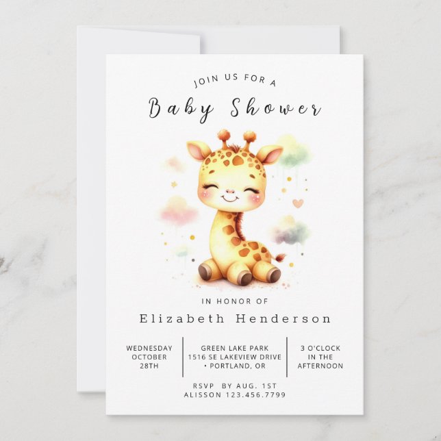 Enchanted Online Giraffe Baby Dusche Einladung (Vorderseite)