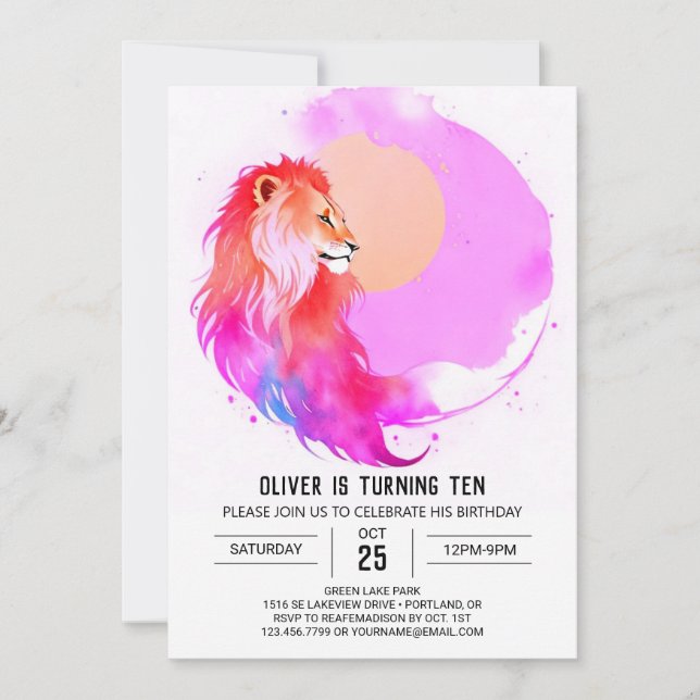 Enchanted Pastel Lion Birthday Einladung (Vorderseite)
