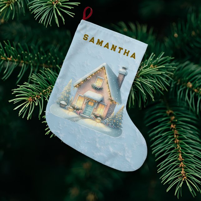 Enchanted Pink Winter Village Stocking  Großer Weihnachtsstrumpf (Von Creator hochgeladen)