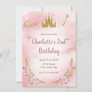 Enchanted Princess Birthday Invitation Pastel Pink Einladung