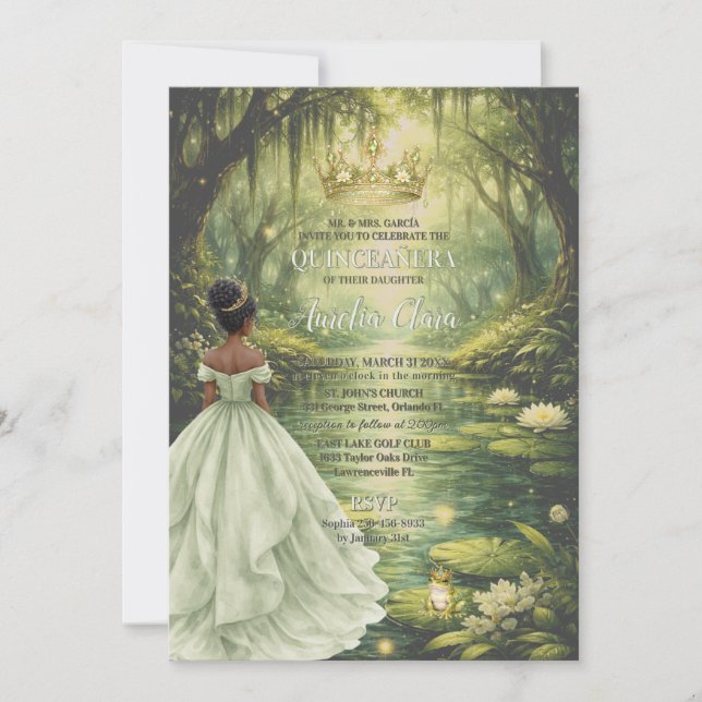 Enchanted Princess & Frog Fairytale Quinceañera  Einladung (Vorderseite)