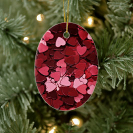Enchanted Ruby Bliss Heart Confetti Pattern Keramik Ornament