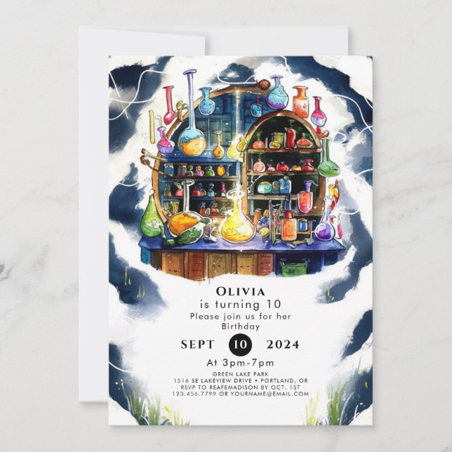 Enchanted Simple Chemistry Scientist Birthday Einladung (Vorderseite)