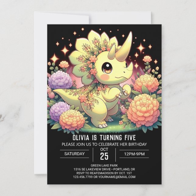 Enchanted Simple Dinosaur Digital Geburtstag Einladung (Vorderseite)