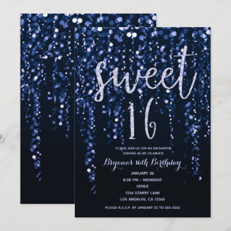 Enchanted Star Lights Blue Violet Sweet 16 Party Einladung
