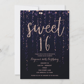 Enchanted Star Lights Lila & Gold Sweet 16 Party Einladung