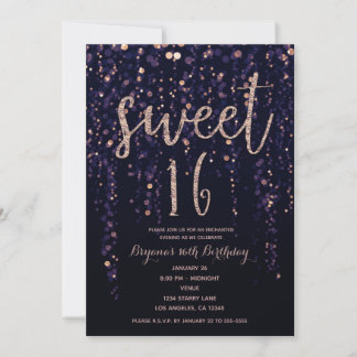 Enchanted Star Lights Lila & Gold Sweet 16 Party Einladung