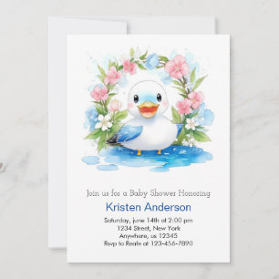 Enchanted Watercolor Duck Boy Baby Shower Einladung