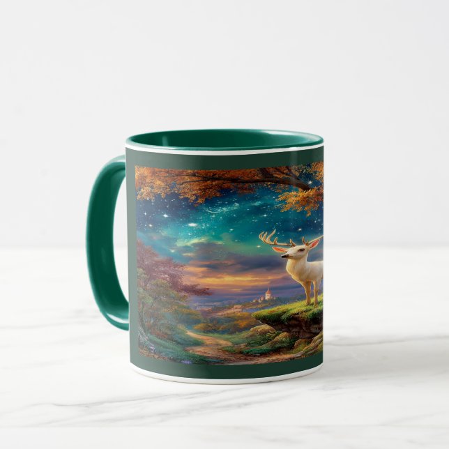 Enchanted White Stag Magical Forest Mug Tasse (Vorderseite Links)