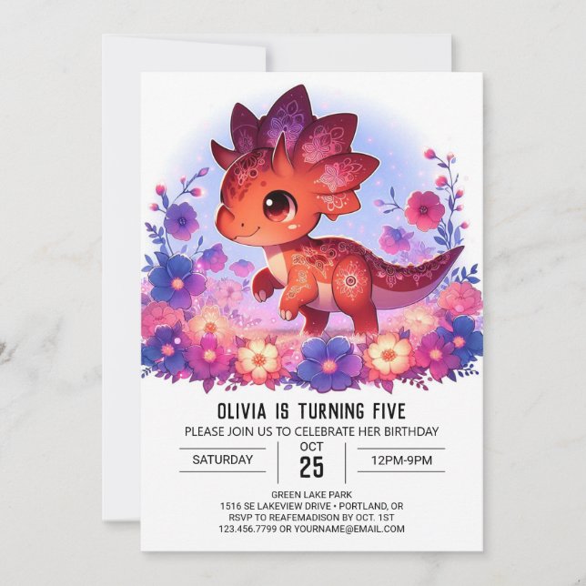 Enchanted Wild Dinosaur Digital Geburtstag Einladung (Vorderseite)