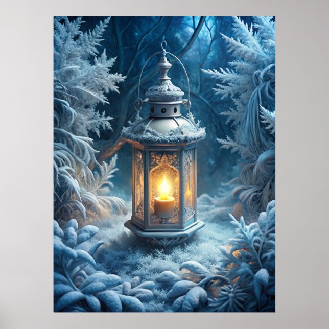 Enchanted Winter Lantern – Magical Snowy Forest  Poster (Vorne)