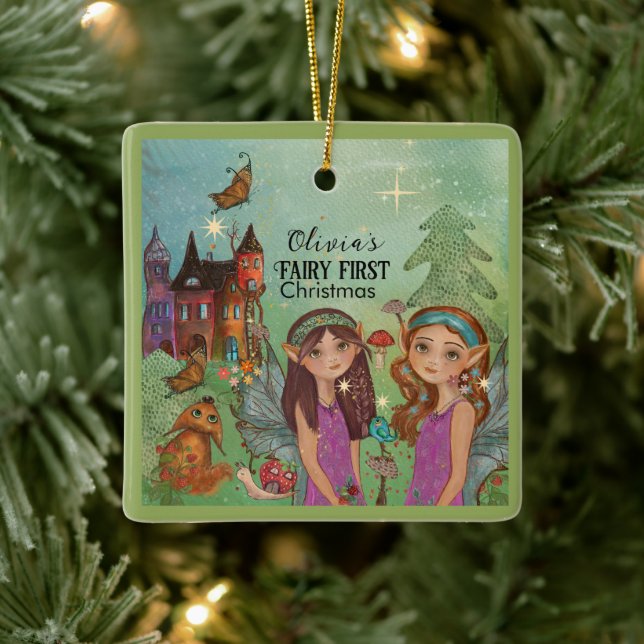 Enchanted Woodland Fairy First Christmas Keramikornament (Baum)