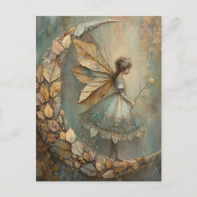 Enchanted Woodland Leaf Fairy Watercolor Fantasy Postkarte (Vorderseite)
