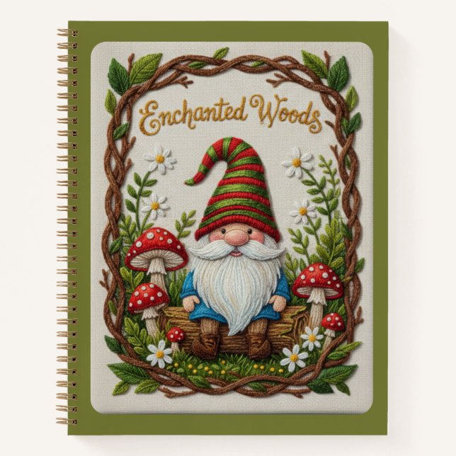 Enchanted Woods Embroidered Forest Gnome Journal Notizbuch (Vorderseite)
