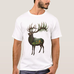 "Enchanteter Wald" Hirsch Grafik T-Shirt – Doppelb