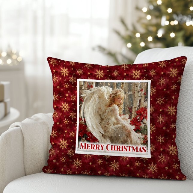 Enchanting Angel Red Gold Cozy Christmas Gift   Kissen (Enchanting Angel Red Gold Cozy Christmas Gift Pillow)