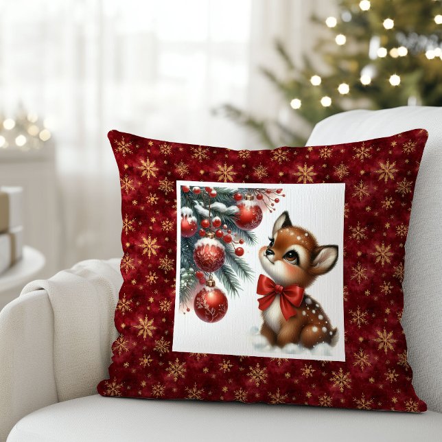 Enchanting baby fawn snowy forest Christmas pillow Kissen (Enchanting baby fawn snowy forest Christmas pillow (52))