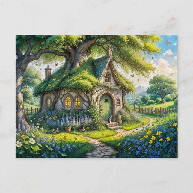 Enchanting Cottage in Lush Garden Postkarte (Vorderseite)