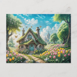 Enchanting Cottage with Tulip Garden Postkarte