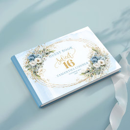 Enchanting Dusty Blue Floral Sweet 16th Guest Book Gästebuch