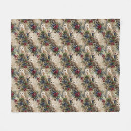 Enchanting Floral Owl Fleecedecke