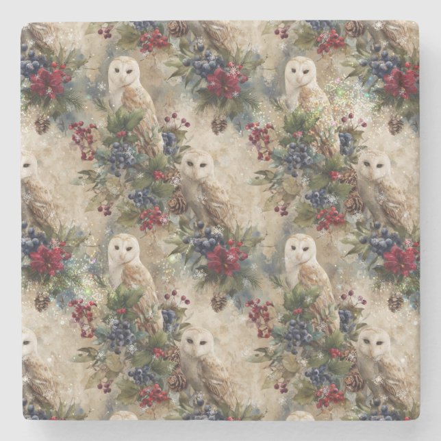 Enchanting Floral Owl Steinuntersetzer (Vorderseite)