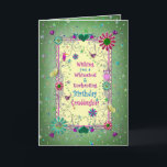 Enchanting Green/Yellow Birthday, Granddaughter Karte<br><div class="desc">Magical and whimiscal birthday greeting full of color,  characters.  See other categories Same Image.  Inside and outside designed heavily.
Image has been designed digitally for a more realistic effect including gems and jewels.</div>