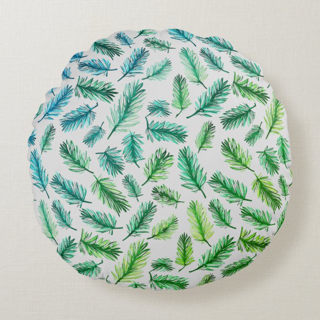 ENCHANTING PINE LEAF PATTERNS RUNDES KISSEN (Vorderseite)