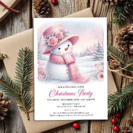 Enchanting Pink Snowman Editable Christmas Invite Einladung