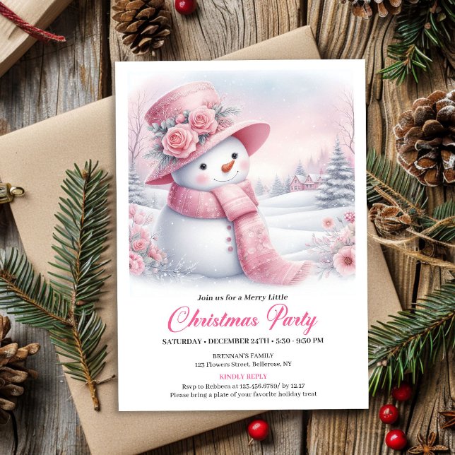 Enchanting Pink Snowman Editable Christmas Invite  Einladung (Enchanting Pink Snowman Editable Christmas Invite Download)