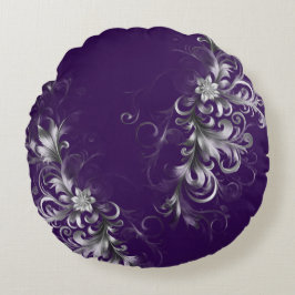 Enchanting Purple and Silver Accents Round Pillow Rundes Kissen
