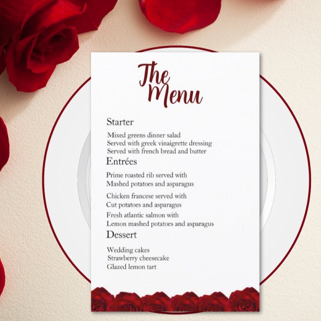 Enchanting Red Rose Wedding Dinner Menu (Von Creator hochgeladen)