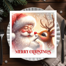 Enchanting Santa Rudolph Christmas Dinner Napkins Serviette