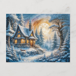 Enchanting Winter Cottage in Moonlight Postkarte