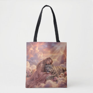 Enchanting Woman & Snow Leopard Cloud Fantasy Art 