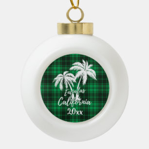 Encinitas California Beach Palm Tree Green Kariert Keramik Kugel-Ornament