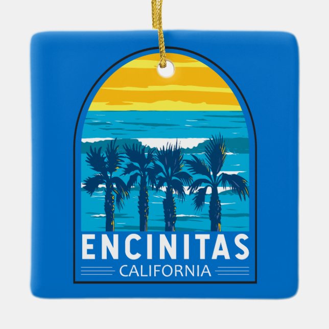 Encinitas California Reisen Vintag Keramikornament (Vorderseite)