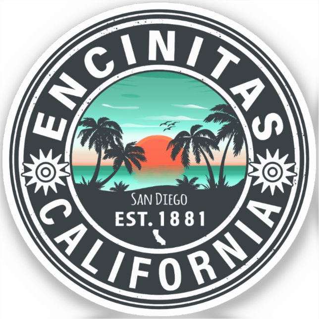 Encinitas California Retro Sunset Souvenirs 80er Aufkleber (Vorderseite)