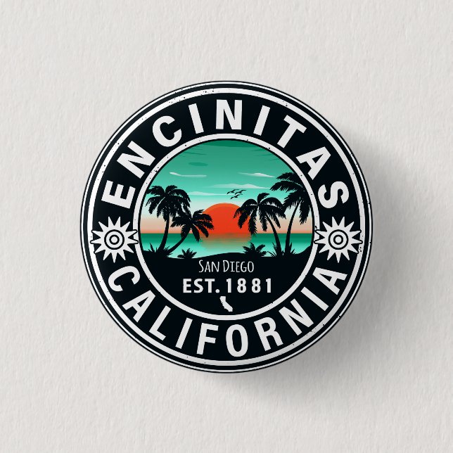Encinitas California Retro Sunset Souvenirs 80er Button (Vorderseite)