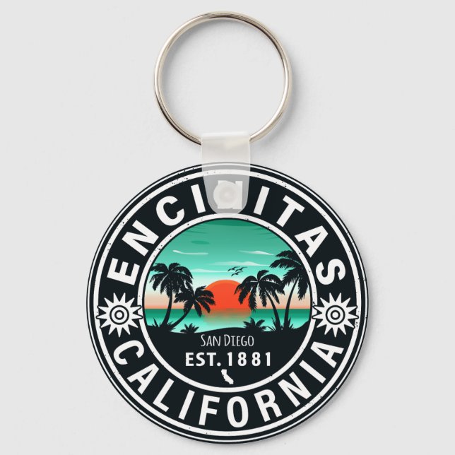 Encinitas California Retro Sunset Souvenirs 80er Schlüsselanhänger (Vorderseite)