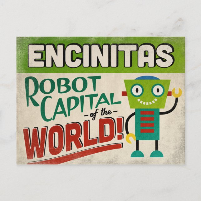 Encinitas California Robot - Funny Vintag Postkarte (Vorderseite)