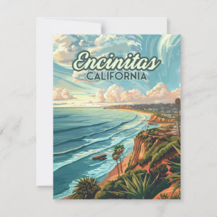 Encinitas California San Diego Beach Vintag Card