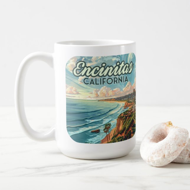 Encinitas California San Diego Beach Vintag Kaffeetasse (Mit Donut)