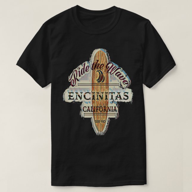 Encinitas Vintages Retro-Surfboard-Zeichen T-Shirt (Design vorne)